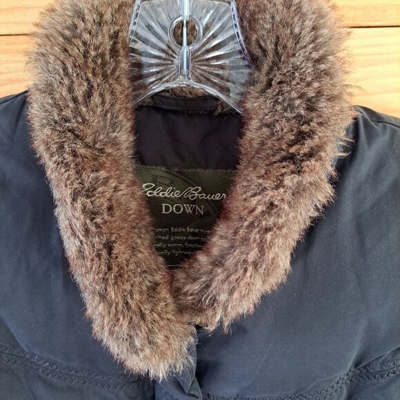 Eddie Bauer Women's Goose Down Puffer Vest Faux Fur Collar Black Size Large - Picture 2 of 8